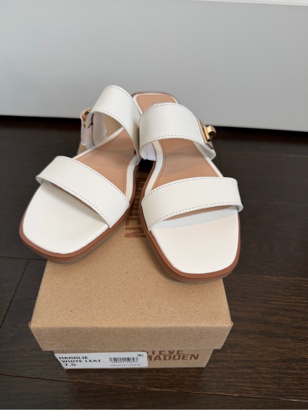 Steve Madden Harrlie White Leather Double-Strap Slide Sandals
